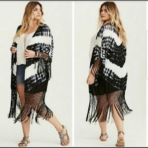 TORRID PLUS DUSTER CARDIGAN FRINGE TIE DYED